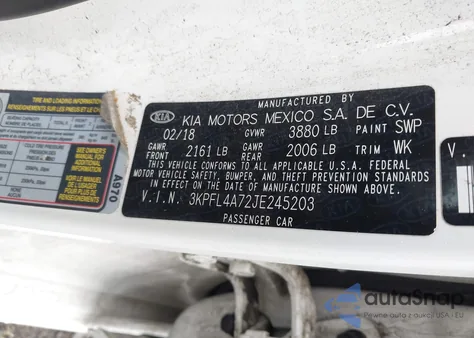 2018 Kia Forte Lx from USA, damaged, VIN 3KPFL4A72JE245203